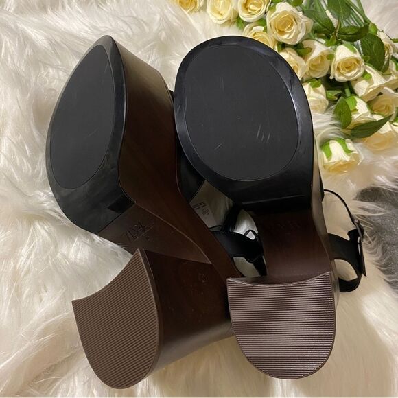 ZARA WOOD PLATFORM HEELS SANDALS - Picture 6 of 11